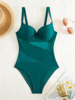 Bañador de una pieza con realce para mujer, traje de baño liso, Monokini Sexy con tirantes, ropa de playa para verano, 2024 - details 7