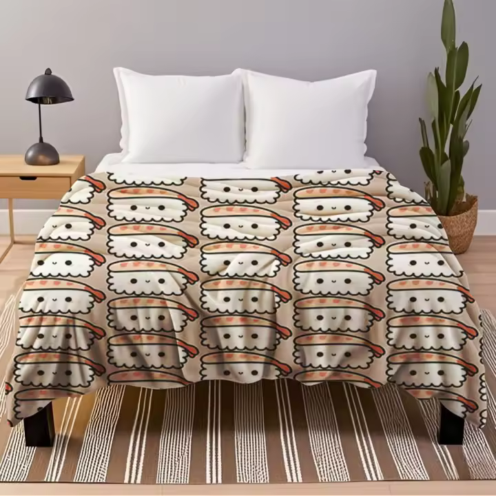 Manta de Cama de Franela Contemporánea Chic Diseño de Diamantes Indigo Resistente a la Desvanecid - 1