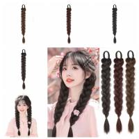Coletas trenzadas de pelo falso para mujer, extensiones de cabello sintético Natural, banda elástica marrón, trenzas retorcidas - details 7