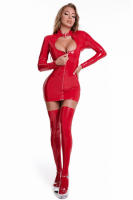 Vestido de talla grande de cuero de PVC para mujer, Sexy, Wetlook, sin entrepierna, funda de látex brillante, falda a la cadera, erótico, debajo, porno caliente, exposición de pechos - details 4