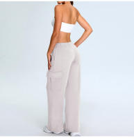 Otoño Invierno nuevo Yoga mujeres elástico de cintura alta pierna recta deportes Casual acampanado Cargo Fitness pantalones largos - details 26