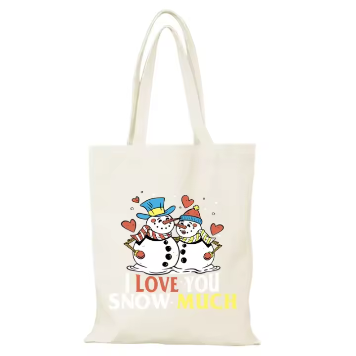 Bolso de mano para hombre, bolso de compras de lona con Feliz Navidad para mujer, regalo de Año Nuevo, bolsos de tela de dibujos animados, bolso de mano ecológico para mujer - 1
