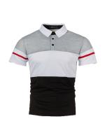 Polo de manga corta para hombre, diseño de cinturón tejido de retazos de dos colores, informal, a la moda - details 3