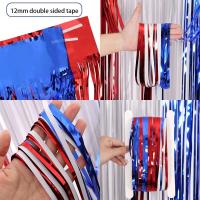 Decoración del Día de la Independencia Americana, bandera americana, cortinas con flecos de papel de aluminio metálico rojo, blanco y azul, 4 de julio, accesorios para fotos - details 6