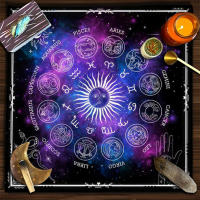 Rueda de altar del tablero de astrología del zodiaco, tela de lectura extendida, decoración de estera de Tarot de cielo estrellado y sol - details 0