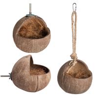 Casa para pájaros de cáscara de coco única y duradera, nido de pájaro colgante Natural hecho a mano, jaula para casa de pájaros artesanal, hábitats para loros - details 1