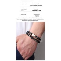 Pulsera de Obsidiana Negra Mate con Cruz, Brazalete de Piedras Naturales Tejido a Mano para Parejas, Joyería Vintage con Acabado Envejecido, Regalos para Hombre, - details 0