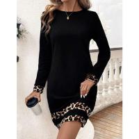 Vestido de mujer con estampado de leopardo, manga larga para otoño invierno, vestido pequeño negro con corte acampanado y falda. - details 2