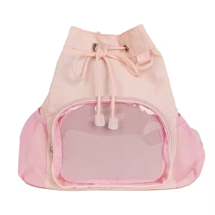 Mochila con cordón de nailon transparente a la moda, mochila informal Ita con insignia dulce, mochila escolar ligera Harajuku Y2k para senderismo - 1
