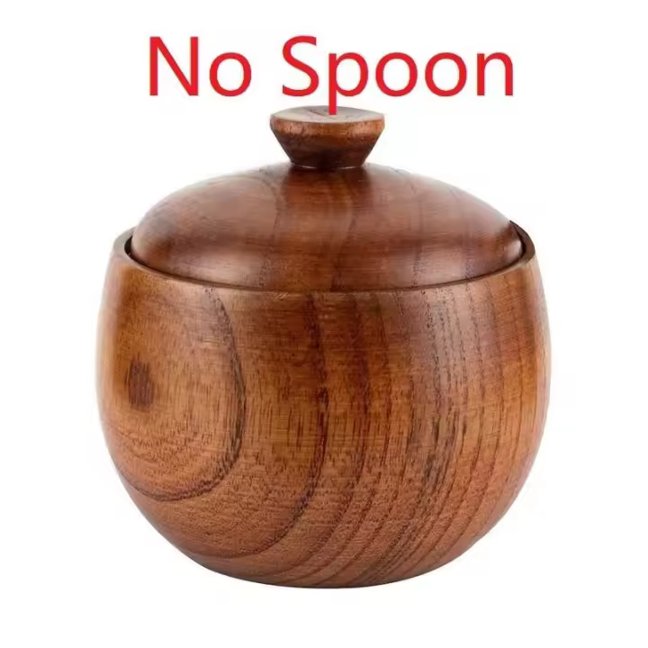 Tarro de madera para condimentos, cocina creativa, vintage, sal, azúcar, tarro de condimentos con tapa - 1