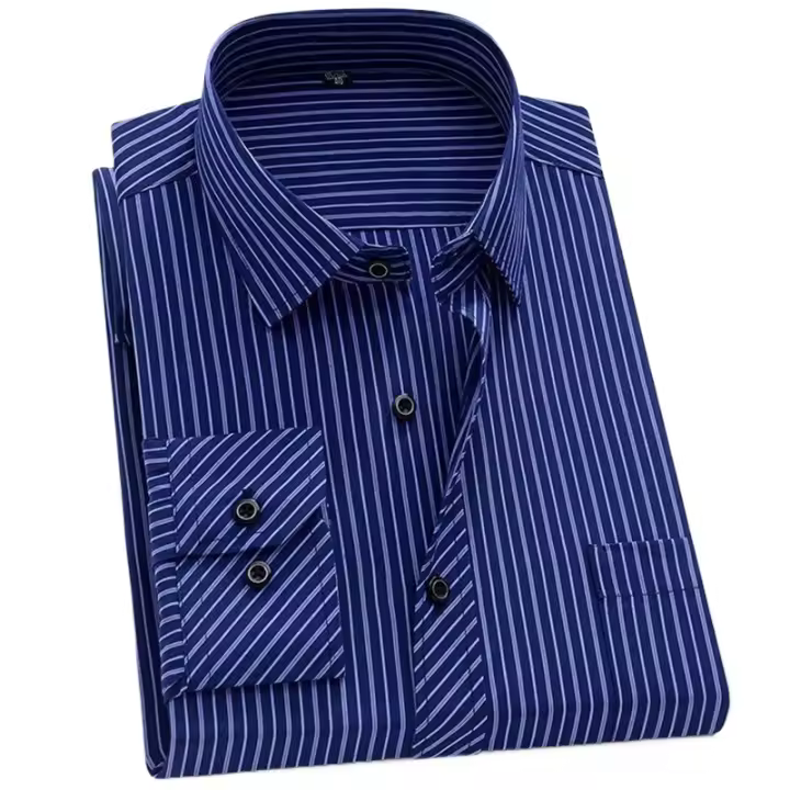 5XL primavera y otoño nueva camisa de manga larga para hombres delgada de negocios Casual sin hierro verano bolsillo grande a rayas Slim Fit - 1