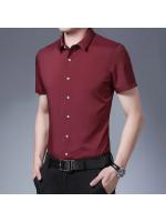 Camisa de manga corta de color sólido informal de negocios para hombres Top cómodo sin planchar - details 13