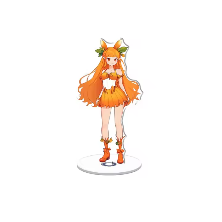 Adorno acrílico giratorio con una niña elfo zanahoria mandarina con pelo naranja en un diseño colorido estilo Ghibli sobre un fondo blanco - 1
