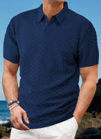 Hombre verano slim transpirable transpiración suelta casual color sólido jacquard hombre manga corta Polo - details 15