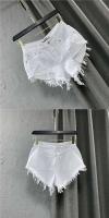 Pantalones vaqueros blancos coreanos de moda con agujeros rasgados de cintura baja pantalones cortos de mezclilla para mujer - details 1