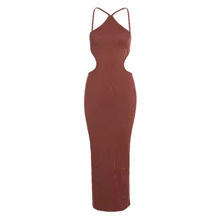 BUNO-estido de punto Nibber para mujer, vestido Sexy sin mangas con cuello Halter, parte de atrás bonita, vestido sin cintura, vestido ajustado elegante a la moda - 1