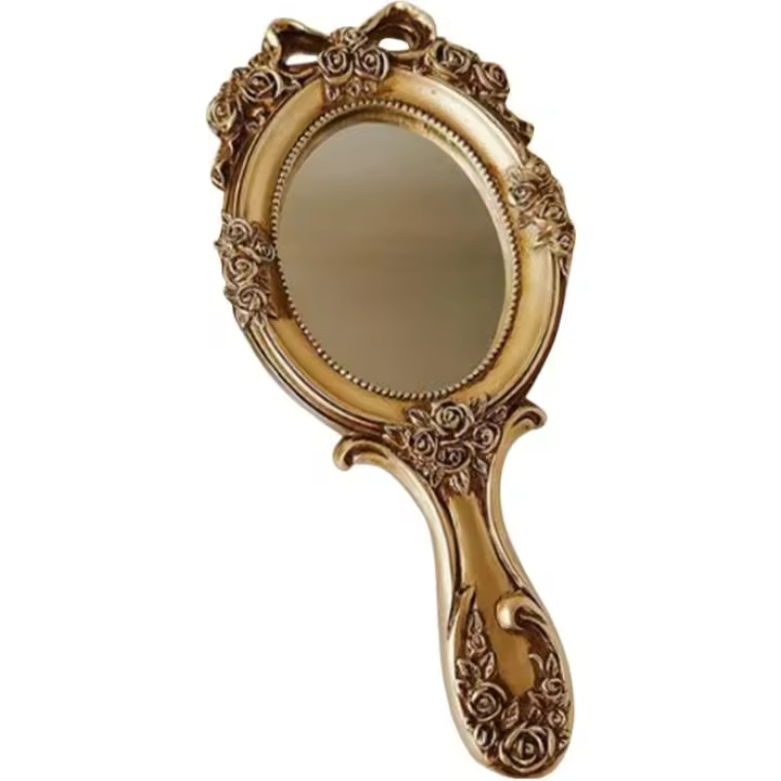 Scttomon Espejo de Mano Vintage Dorado Small Mirror Handheld para Maquillaje - 1