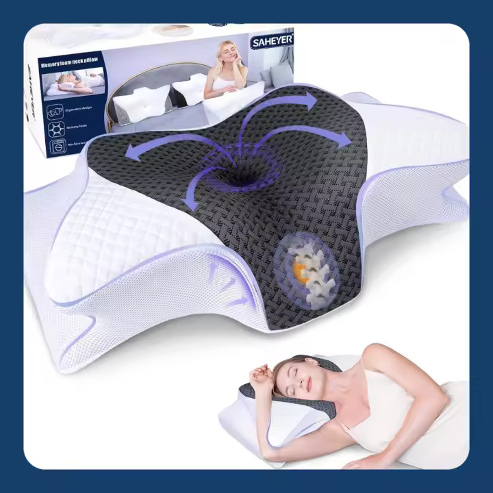 Almohada Cervical Ergonómica, Almohada Ortopédica para Dormir de Lado Almohada de Espuma con Memoria para Apoyar el Cuello Almohada para Dormir de Lado para Aliviar el Dolor, 60x35,5x13/10CM - 1
