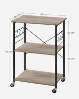 Estantería de Cocina con Ruedas, Carrito de Servicio de 3 Niveles, Estantería para Microondas, Horno, Tostadora, Marco de Metal con 6 Ganchos, Marrón Rústico y Negro KKS60XV1 - details 28