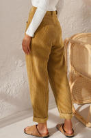 Pantalones largos de pana de cintura alta, casuales, de color sólido, holgados y rectos para mujer, otoño. - details 25