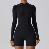 Mono deportivo de manga larga con cremallera frontal para mujer, mono con control de barriga, pantalones cortos de yoga, mono deportivo de una pieza - details 1