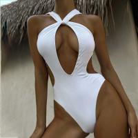 2025 nuevo bikini sexy de color sólido con cordones de una pieza con traje de baño negro ahuecado sin espalda para mujer - details 13