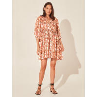 Vestido corto de vacaciones de playa de rayón informal suelto con lazo floral para mujer de moda de verano - details 59