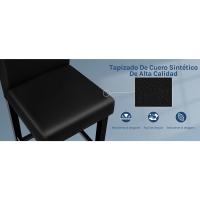 Funda de asiento o silla acolchada negra con texto superpuesto que muestra las especificaciones del producto.