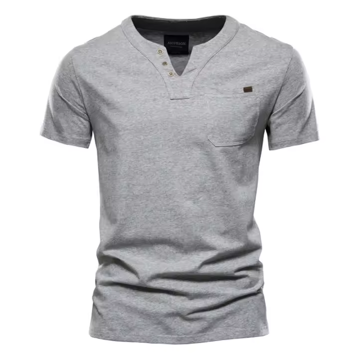 Camisetas informales de algodón para hombre del día del padre, camiseta clásica con cuello en V de Color sólido, camisetas de manga corta de alta calidad para hombre - 1