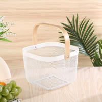 Estante de almacenamiento decorativo de malla de alambre con mango de madera para cocina, baño - Blanco, 24 x 16 cm - details 2