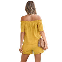 Conjunto de dos piezas de manga corta holgado de color sólido con hombros descubiertos informal para mujer, nueva colección primavera verano - details 28