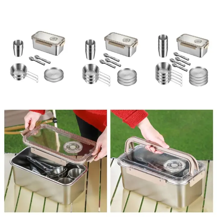 Kit de vajilla para acampar, platos, tazones, tazas, suministros, vajilla de cocina versátil, utensilio para actividades al aire libre - 1