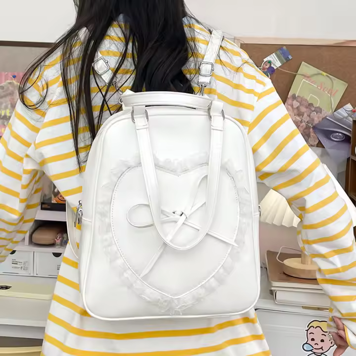 Estilo coreano, casual, encaje, mochila, lazo, amor, nicho, salir, estilo japonés, viajar - 1