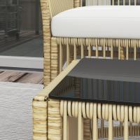 Juego de muebles de terraza de ratán de 4 piezas con 1 sofá de 2 plazas, 2 sillones, cojines y 1 mesa de centro de vidrio para patio, color natural y beige. - details 5