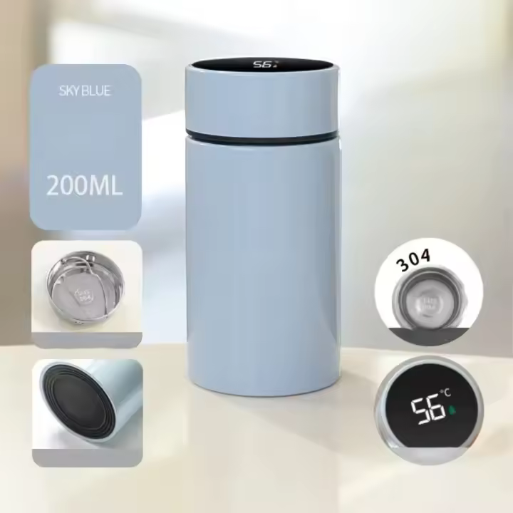 Taza térmica inteligente de 200ML, termo de bolsillo de acero inoxidable a prueba de fugas, pantalla de temperatura, Mini taza de café, botella de agua aislada - 1
