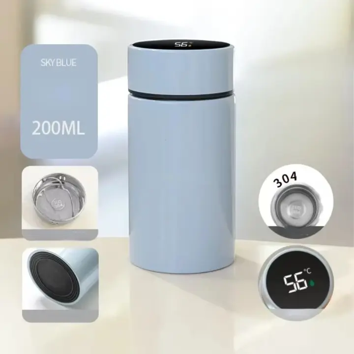 Taza térmica inteligente de 200ML, termo de bolsillo de acero inoxidable a prueba de fugas, pantalla de temperatura, Mini taza de café, botella de agua aislada - 1