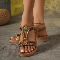 Sandalias de Tacón Plano para Mujer 2025 Estilo Boho con Cuentas de Madera y Strass - details 16