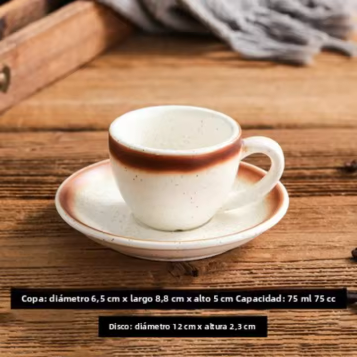 Juego de taza y platillo de café de cerámica, taza de café con leche japonesa retro, taza de capuchino, taza de café con leche, taza de espresso, boca grande. - 1