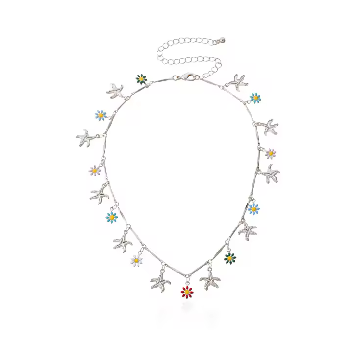 Collar de estilo informal hawaiano de múltiples elementos, collar de margaritas y flores de estrella de mar de tubo recto a la moda - 1
