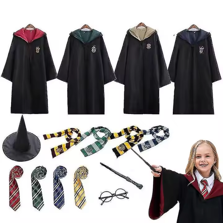 Harry Potter 6pc Set Magic Wizard Fancy Dress Cape Cloak Costume Z - 1
