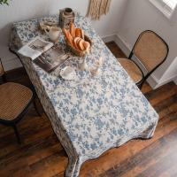 Exquisito mantel de lino y algodón con estampado de rosas, cubierta de mesa de estilo Pastoral más gruesa, decoración de mesa azul, decoraciones de mesa de tela - details 3