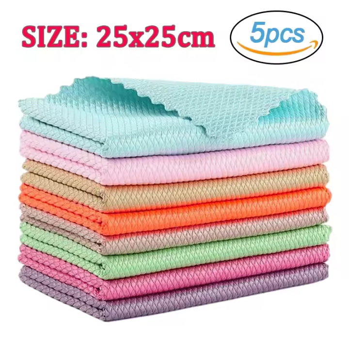 Toalla de limpieza de cocina, trapos de limpieza antigrasa, paño de limpieza de escamas de pescado absorbible, paño de limpieza de platos y ventanas de vidrio, 5 uds. - 1