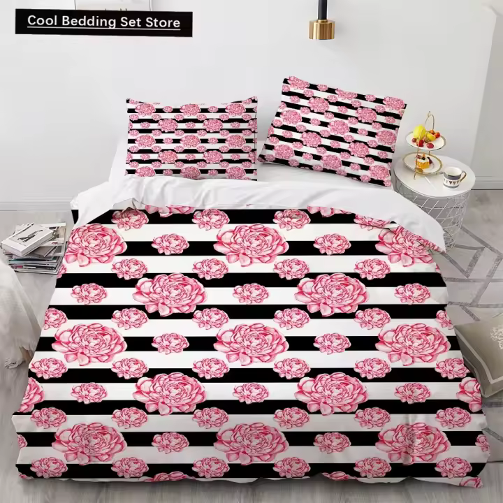 Juego de Ropa de Cama de Girasol Rey y Reina Rasgado Floral a Rayas 23 piezas de Poliéster - 1