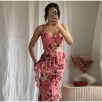 OUWU-Conjuntos de falda larga con estampado floral elegante Y2k, chaleco sin mangas con volantes, tops, paquete de cadera, falda maxi, conjunto de 2 piezas para mujer - details 12