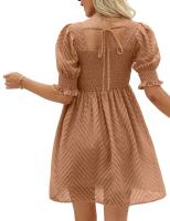 Vestido de verano de las mujeres 2023 Casual Flowy Beach Cuello cuadrado Linterna Manga corta Plisado Una línea Vestido Tie Mini vestido - details 10