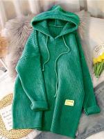 Hooded long women autumn winter solid knitted pullovers warm loose casual knitwear jumper - details 1