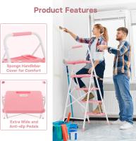 Escaleras Plegables de 3 Escalones, Capacidad de 272KG con Pedales Antideslizantes Anchos, Taburete Escaleras de Mano de Acero, Manubrio de Esponja, Uso en Interiores y Exteriores, Negro - details 33