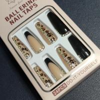 Set De Uñas Postizas Largas En Forma De Cofrinha Con Diseño De Leopardo Y Joyas 24pcs Negro Estilo Francesa Para Dedos - details 5
