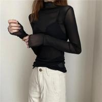 Camiseta de Malla Transparente para Mujer Manga Larga, Cuello Redondo, Seda y Encaje - details 14