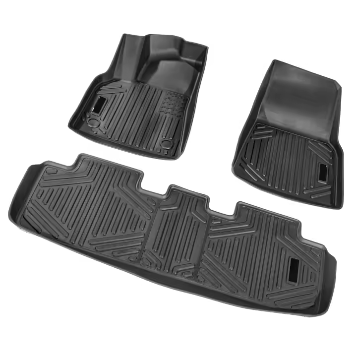 SucceBuy Alfombrillas para automóviles, se adapta al modelo Tesla Y 2021-2024, 3 piezas de forros delanteros y de segunda fila, alfombrillas para vehículos TPE personalizadas para todo clima, fáciles de limpiar y seguras para SUV, color negro - 1